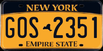 NY license plate GOS2351