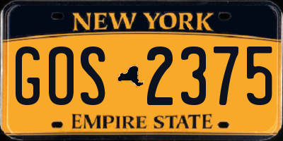 NY license plate GOS2375