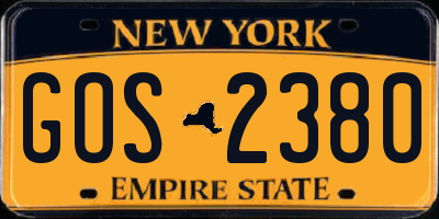 NY license plate GOS2380