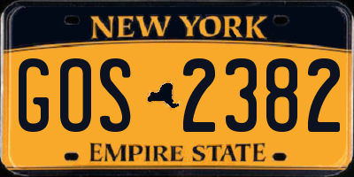 NY license plate GOS2382
