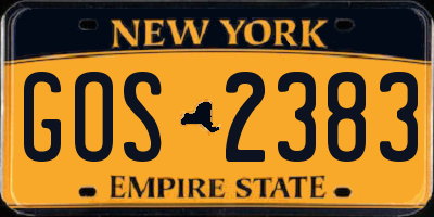 NY license plate GOS2383