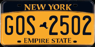 NY license plate GOS2502