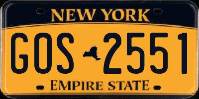 NY license plate GOS2551