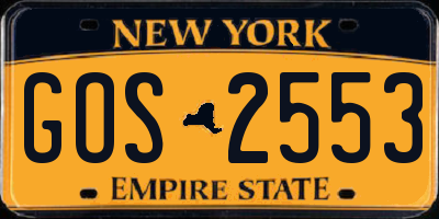 NY license plate GOS2553
