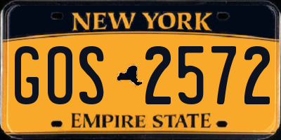 NY license plate GOS2572