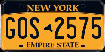 NY license plate GOS2575