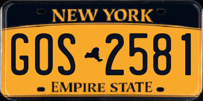 NY license plate GOS2581
