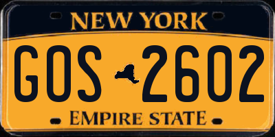 NY license plate GOS2602