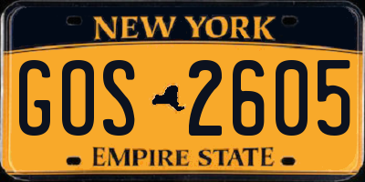 NY license plate GOS2605