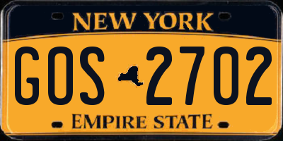 NY license plate GOS2702