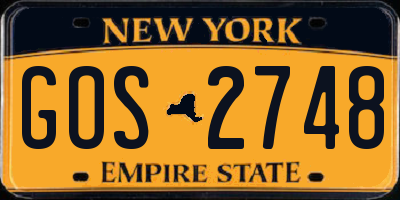 NY license plate GOS2748