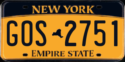 NY license plate GOS2751
