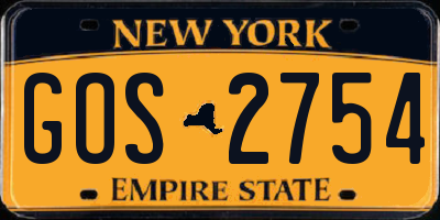 NY license plate GOS2754