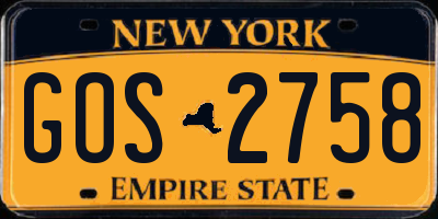 NY license plate GOS2758
