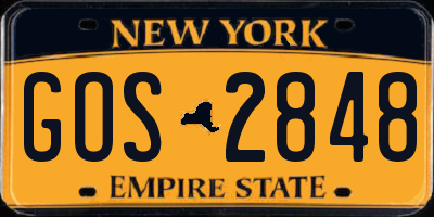 NY license plate GOS2848