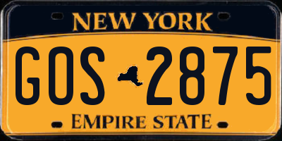NY license plate GOS2875