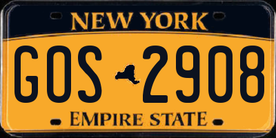 NY license plate GOS2908