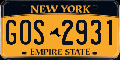 NY license plate GOS2931