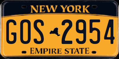 NY license plate GOS2954