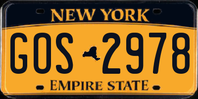 NY license plate GOS2978