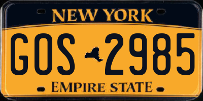 NY license plate GOS2985