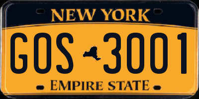 NY license plate GOS3001