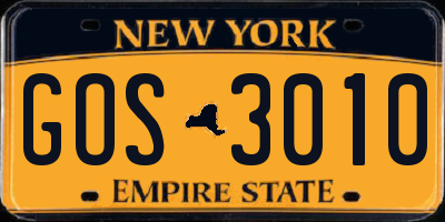 NY license plate GOS3010