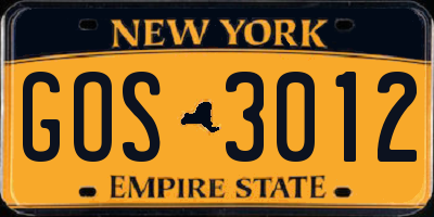 NY license plate GOS3012