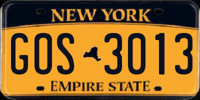 NY license plate GOS3013