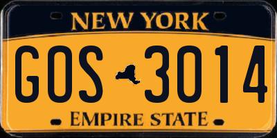NY license plate GOS3014