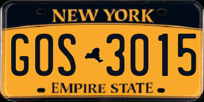 NY license plate GOS3015