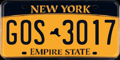 NY license plate GOS3017