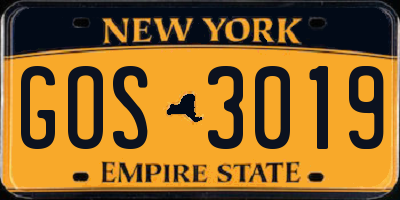 NY license plate GOS3019