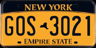 NY license plate GOS3021