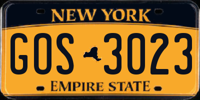 NY license plate GOS3023