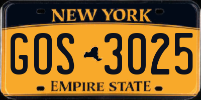 NY license plate GOS3025