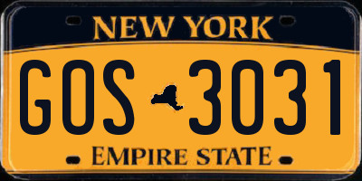 NY license plate GOS3031