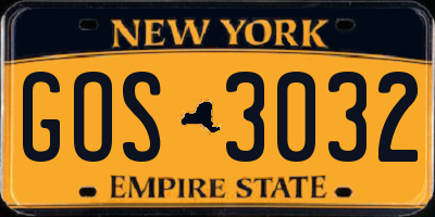 NY license plate GOS3032