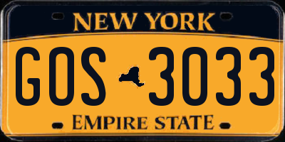 NY license plate GOS3033