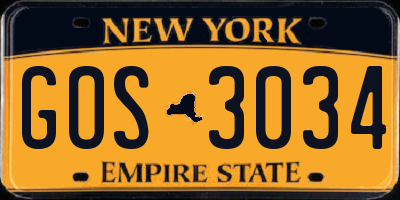 NY license plate GOS3034