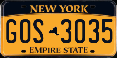 NY license plate GOS3035