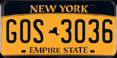NY license plate GOS3036