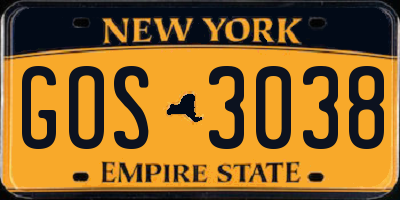 NY license plate GOS3038