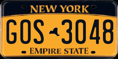 NY license plate GOS3048