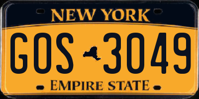 NY license plate GOS3049