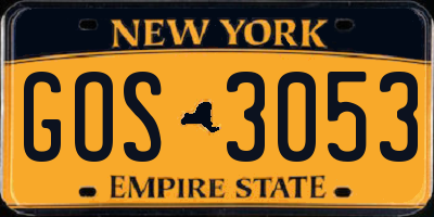 NY license plate GOS3053
