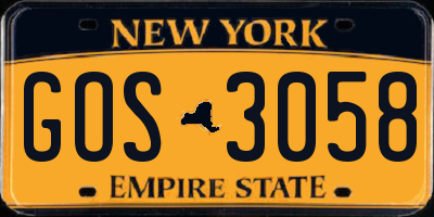 NY license plate GOS3058