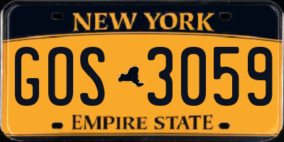 NY license plate GOS3059