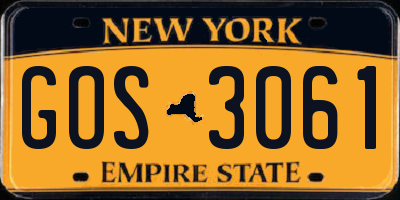 NY license plate GOS3061