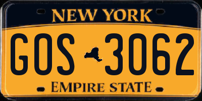 NY license plate GOS3062